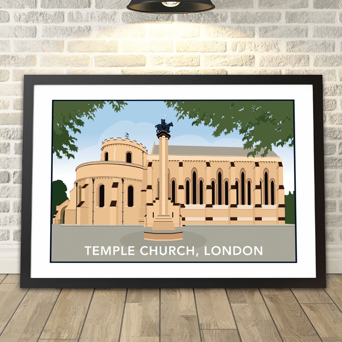 Temple Church London Historic Landmark Vintage Travel Style Poster