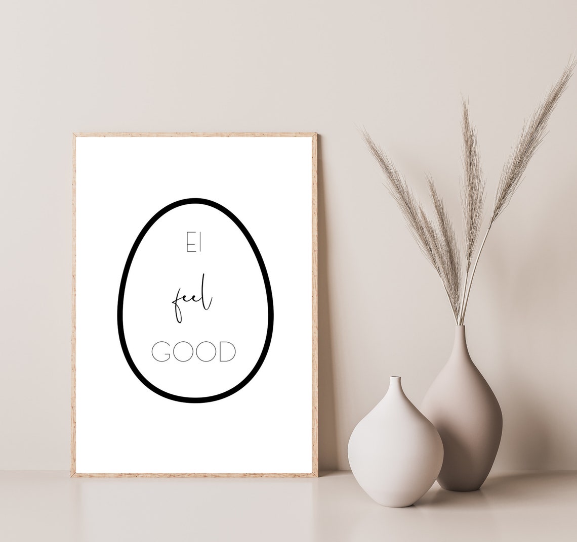 Ei Feel Good Thin Egg Outline Easter Pun Typography Spring Poster