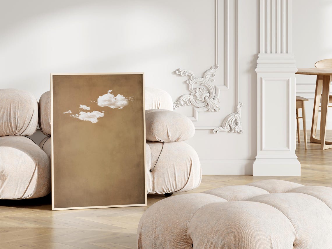 Latte Brown Cloud Vintage Sky Wall Art for Warm Minimalist Rooms - Image 3