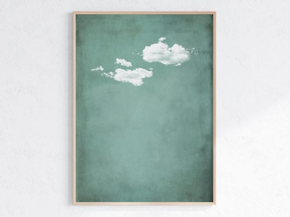 Mint Green Cloud Wall Art Minimalist Pastel Green Wall Art Abstract Art Print Vintage Cloud Artwork