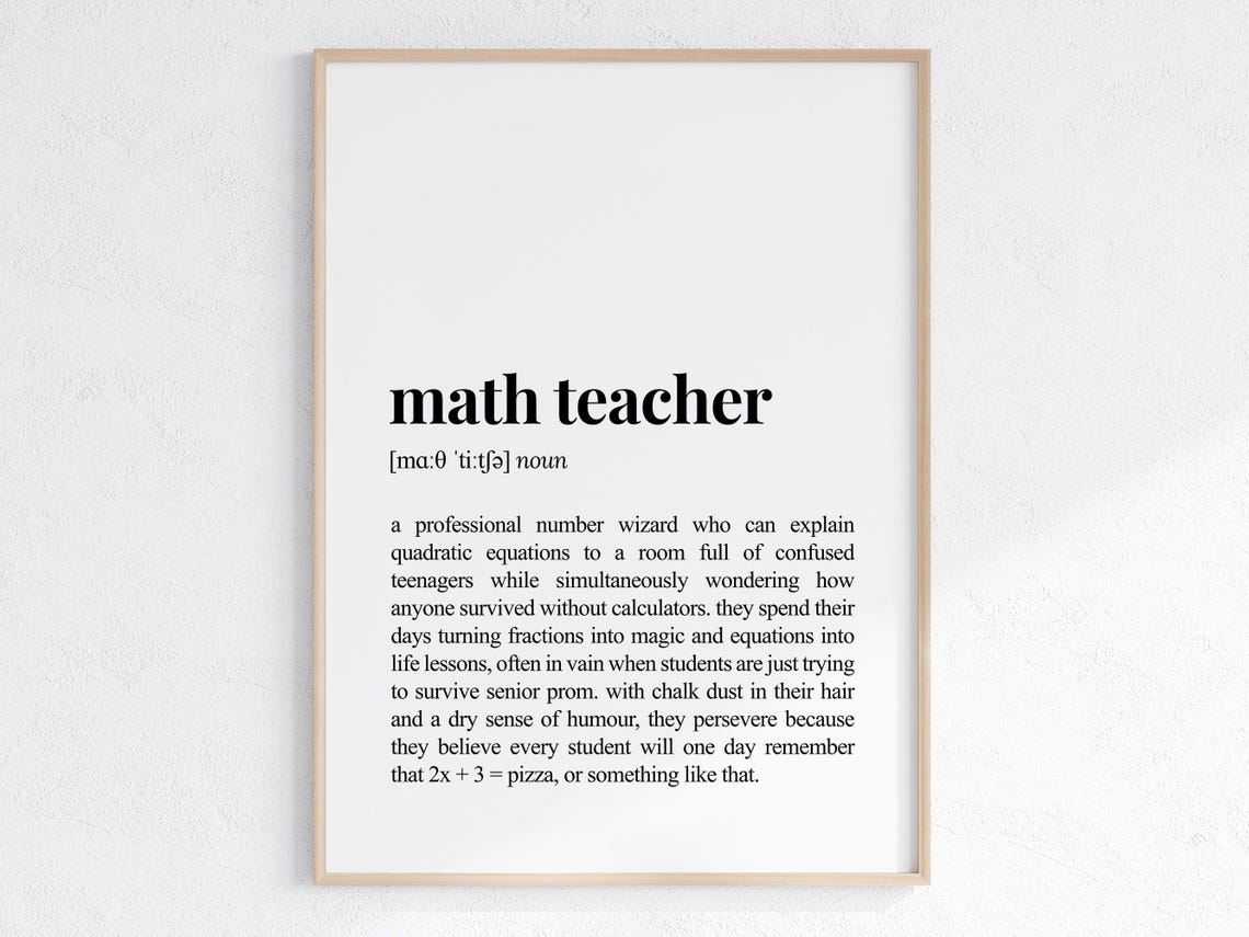 Math Teacher Dictionary Definition Poster Funny Classroom Gift