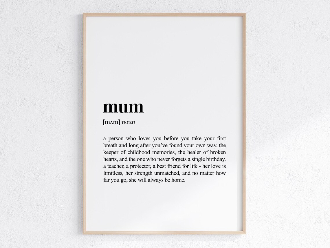 Mum Definition Heartfelt Dictionary Gift For Mom Mothers Day Poster