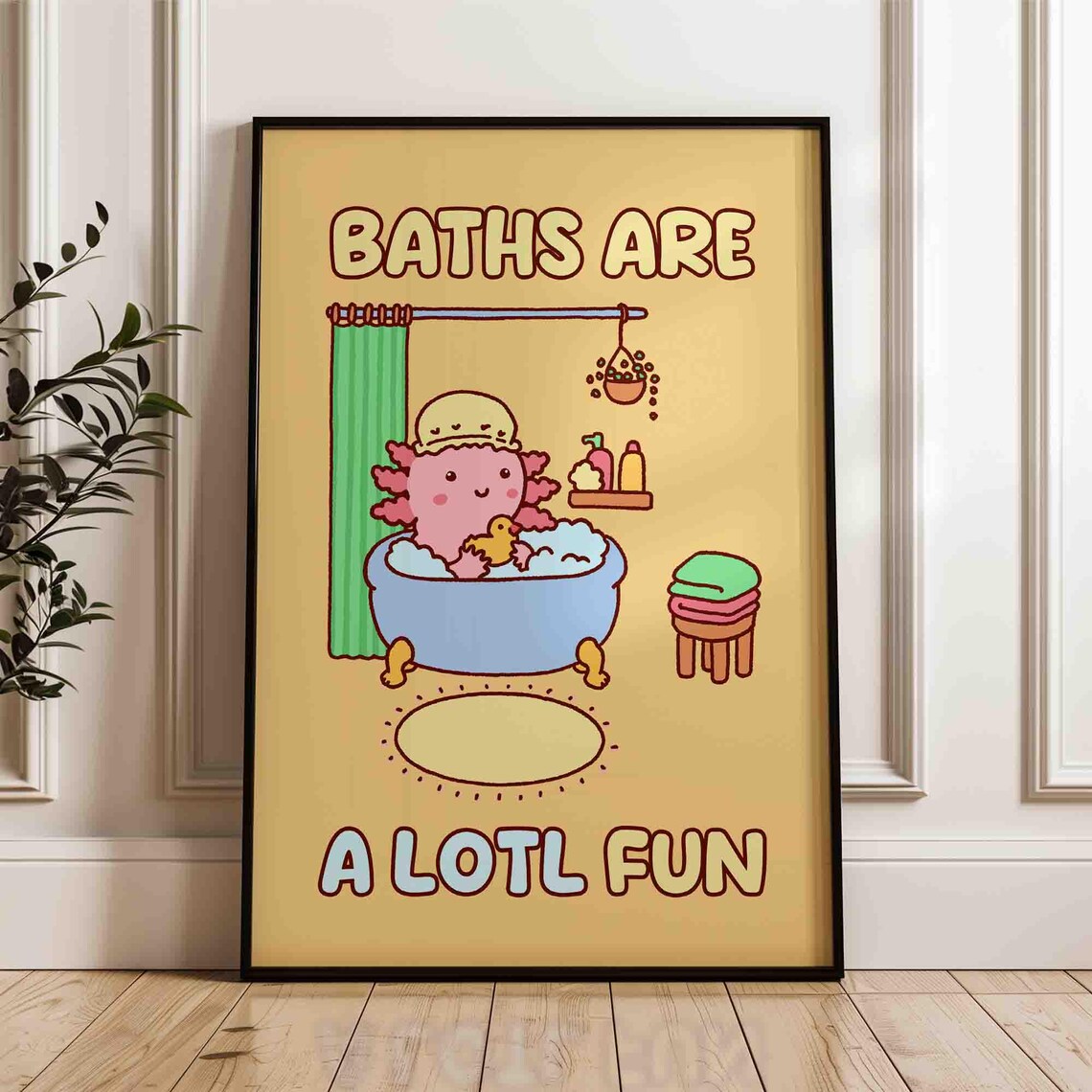 Axolotl In A Bath Funny Bathroom Art Print