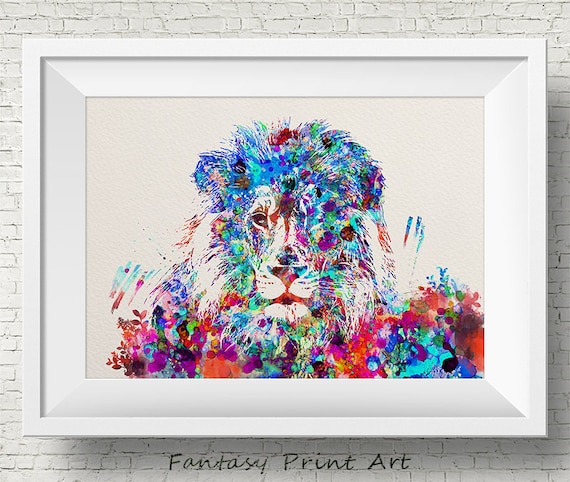 Colorful Watercolor Splash Lion Portrait Majestic Animal Head Painting Poster