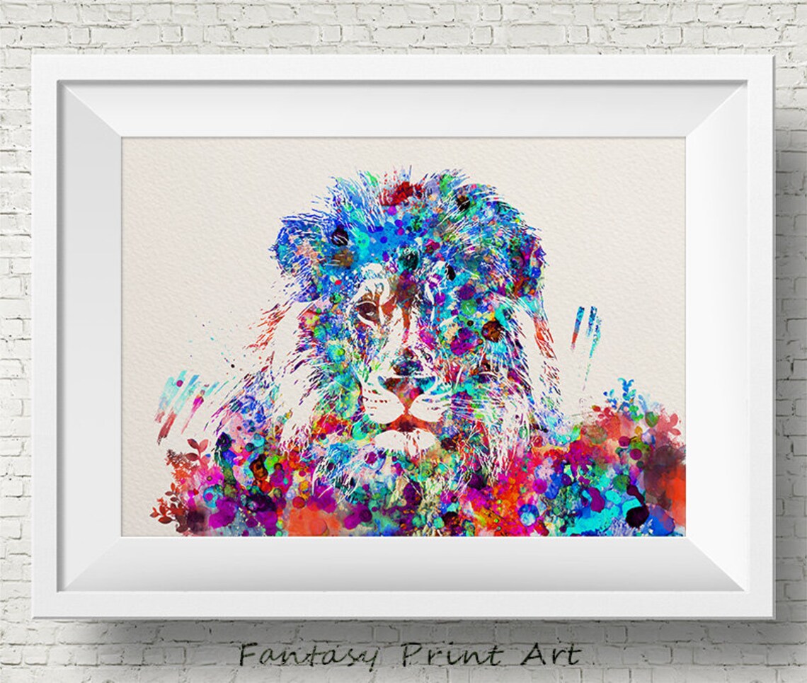 Colorful Watercolor Splash Lion Portrait Majestic Animal Head Painting Poster