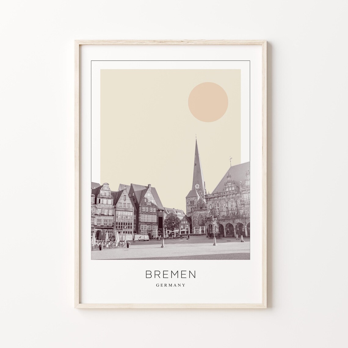 Bremen Germany Market Square Church Minimalist Sun Travel Poster