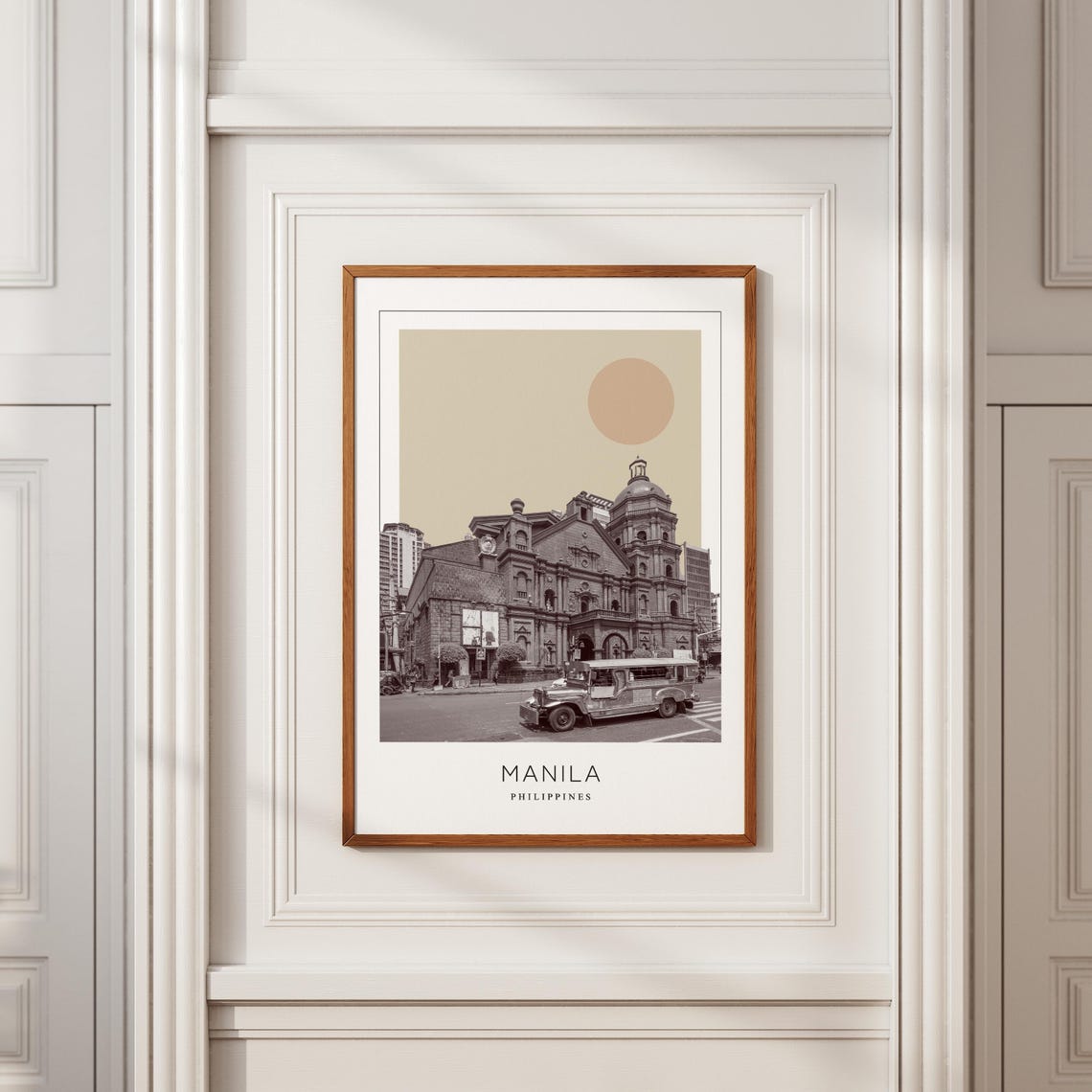 Manila Jeepney Cathedral Monochrome Minimalist Philippines Poster - Image 2