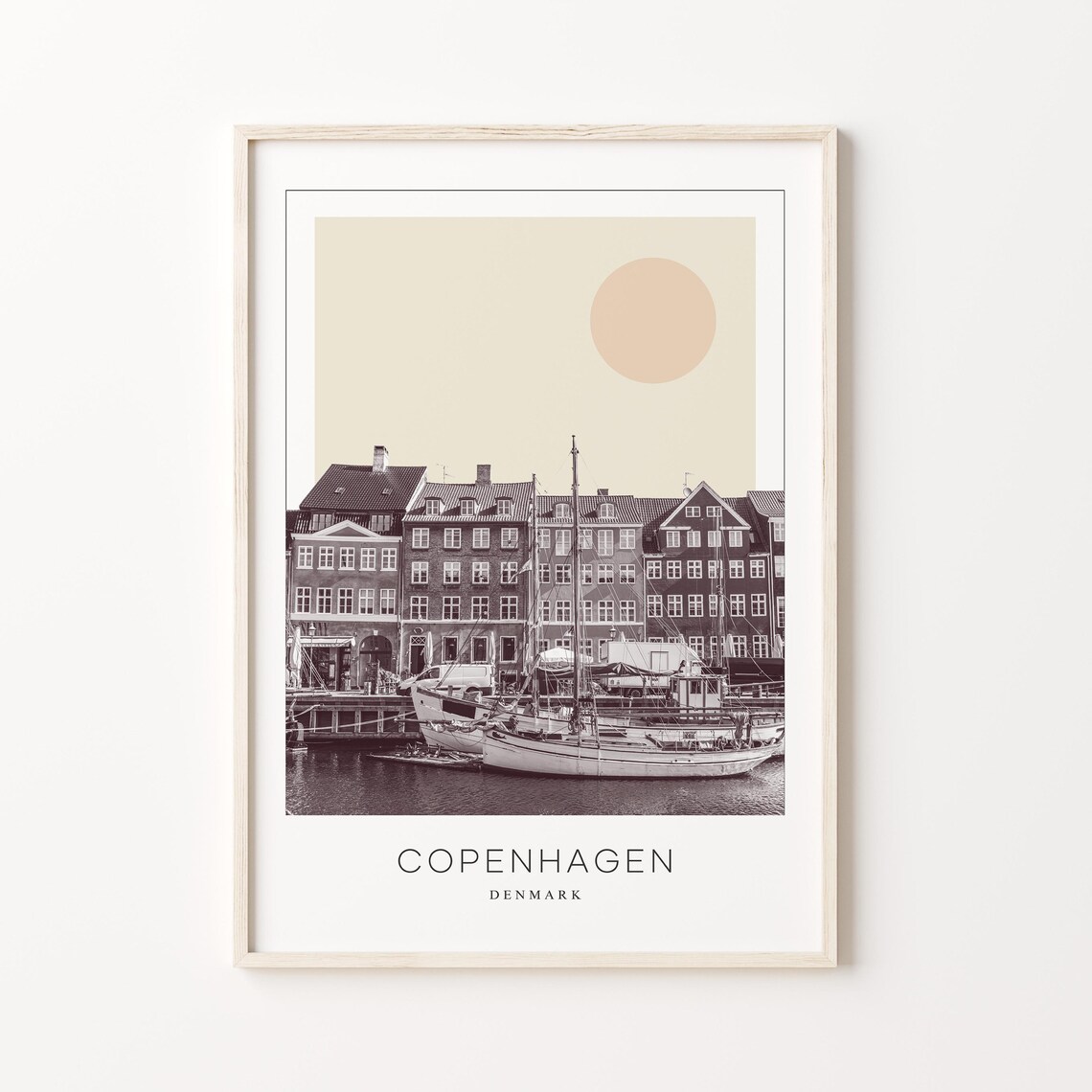 Copenhagen Denmark Harbor Sailboats Minimalist Travel Poster