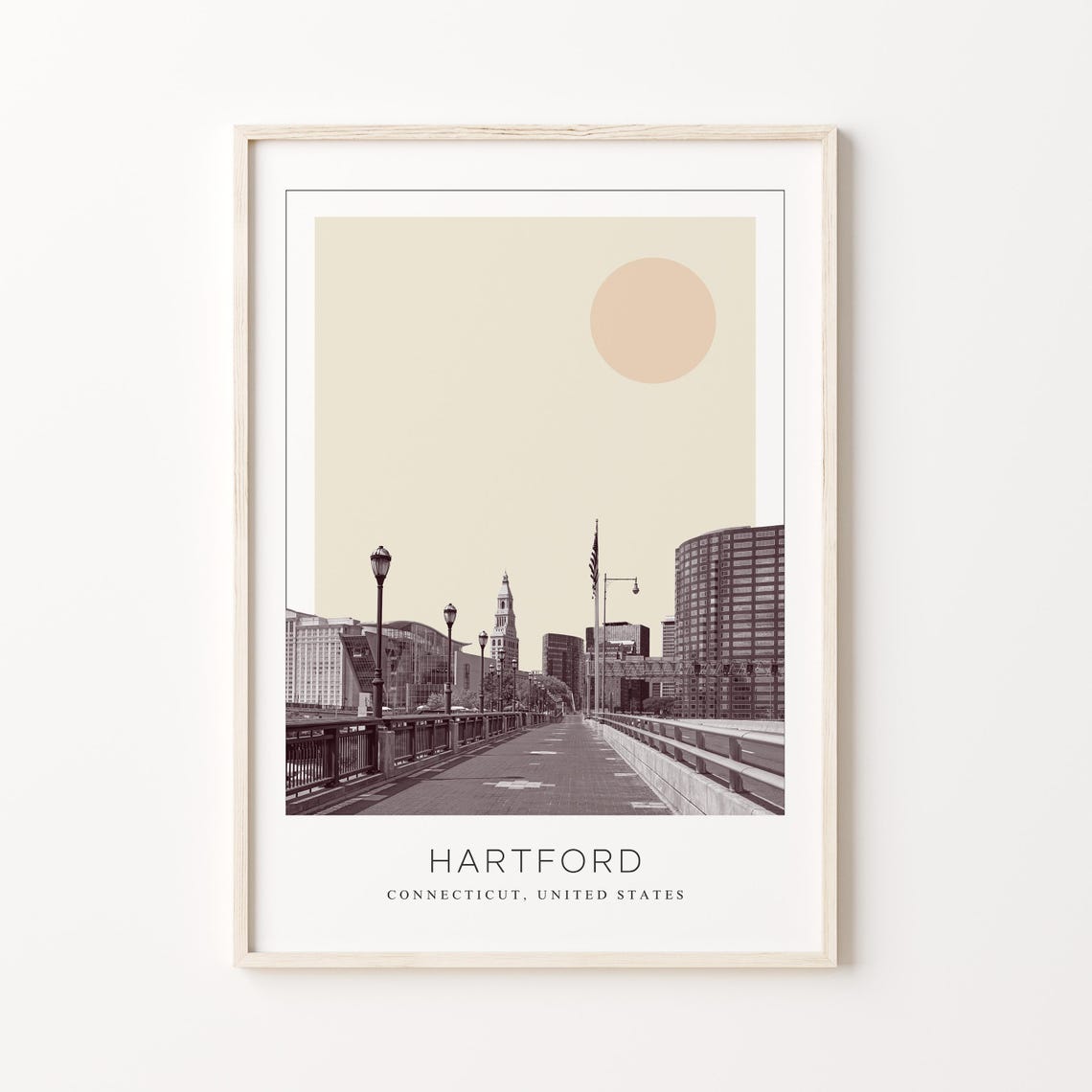 Hartford Connecticut Riverfront Bridge Minimalist Travel Poster