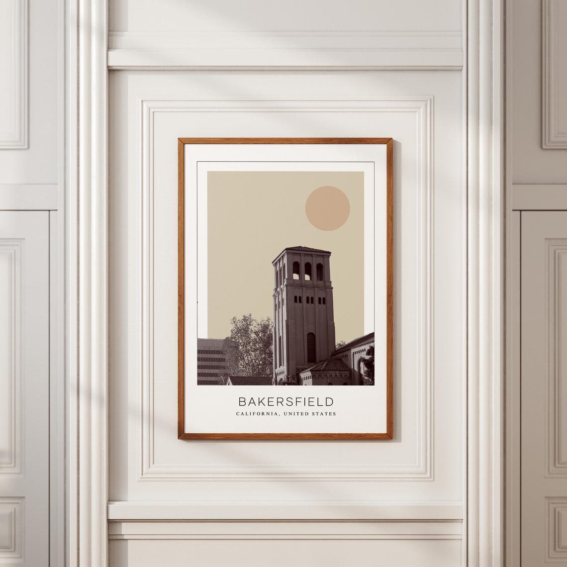 Bakersfield California Bell Tower Minimalist Sun Travel Poster - Image 2