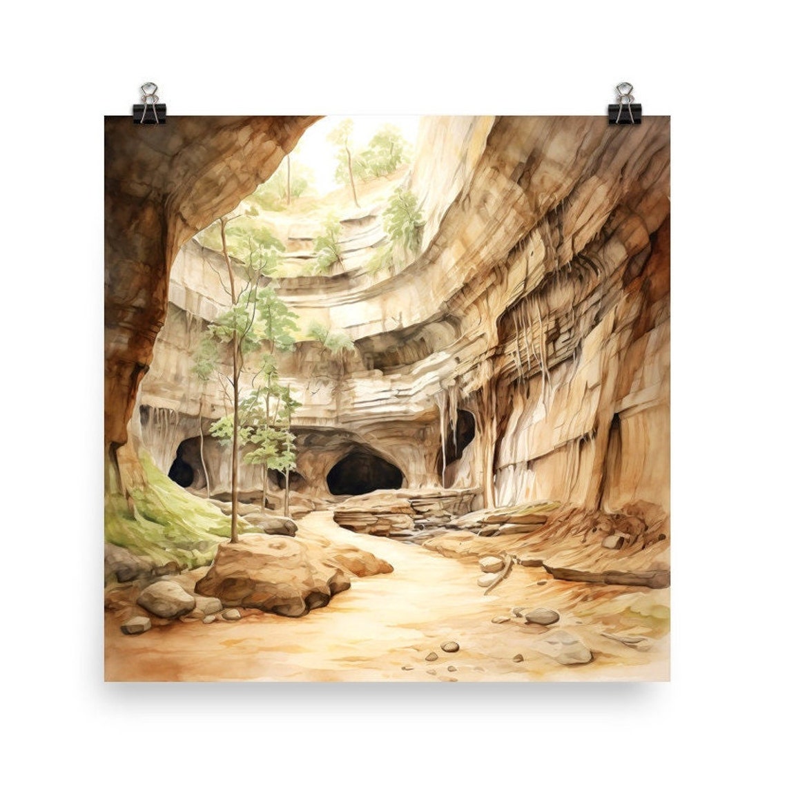 Mammoth Cave Sunlit Cavern Skylight Rock Walls Watercolor Poster - Image 4