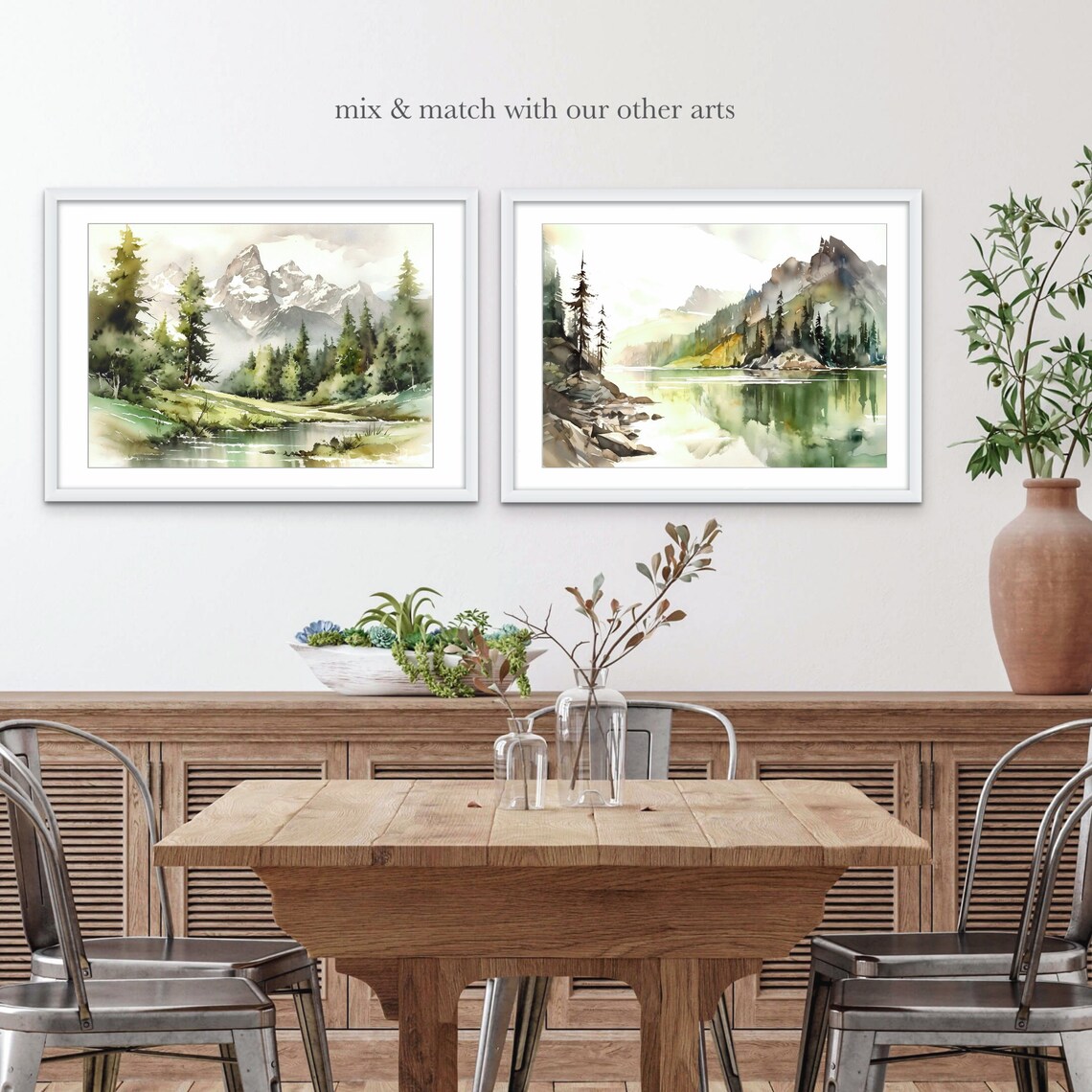 Mountain Lake Watercolor Landscape, Modern Minimal Art Print - Image 3