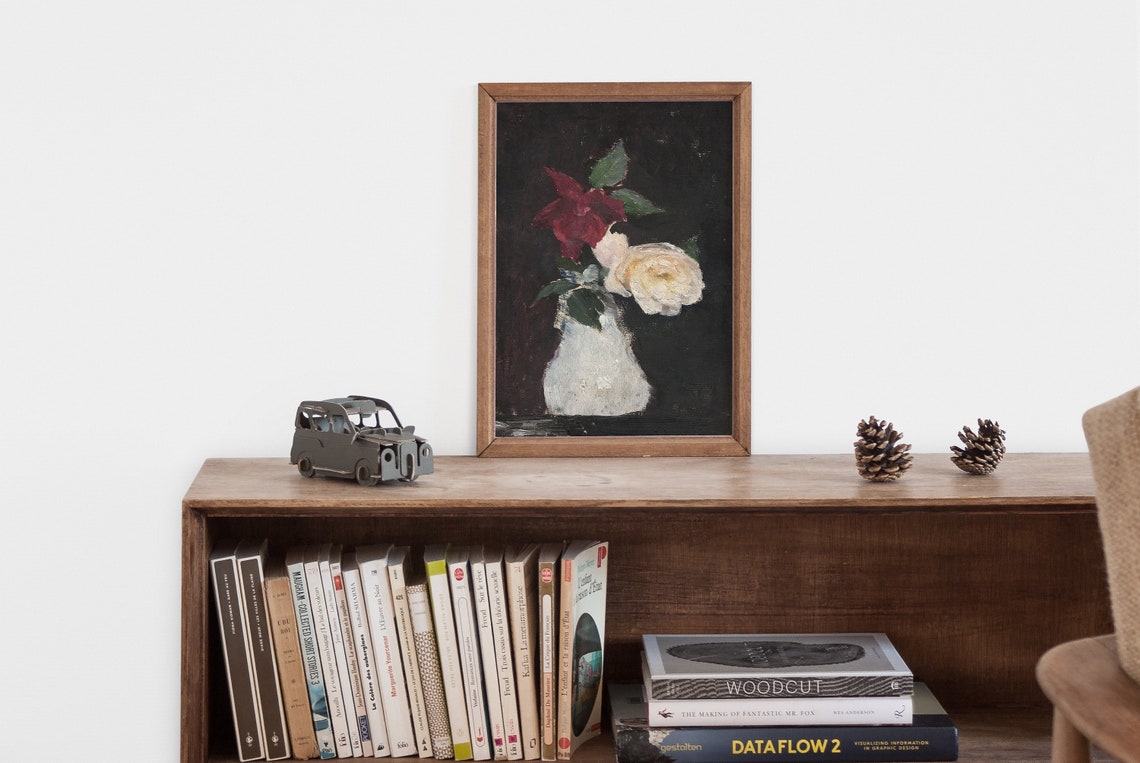 Dark Floral Moody Print Rose Painting Floral Wall Art Vintage Flower Painting Flower Still Life Roses Floral Painting Botanical - Image 2