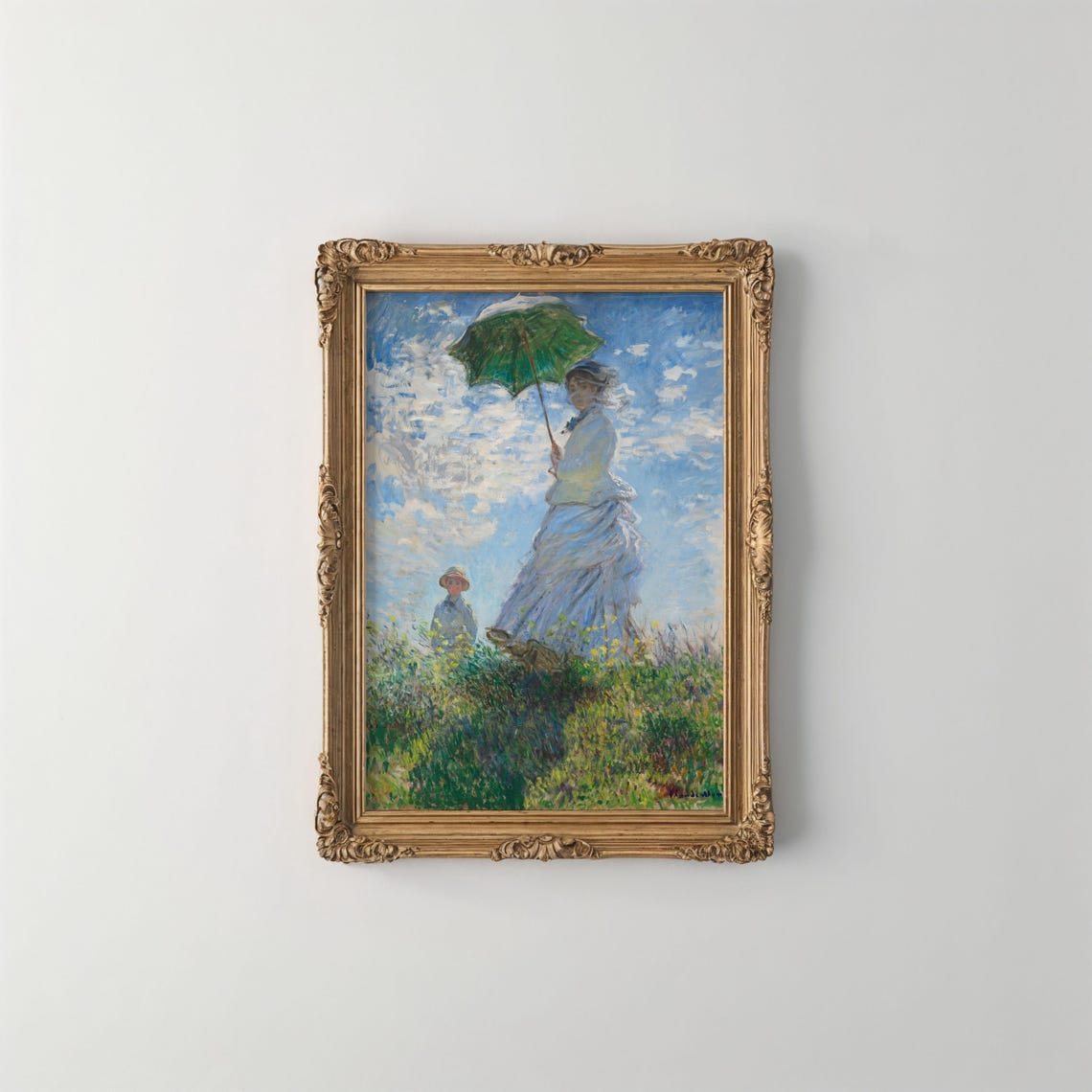 Claude Monet Woman With Green Parasol Meadow Child Classic Art Poster