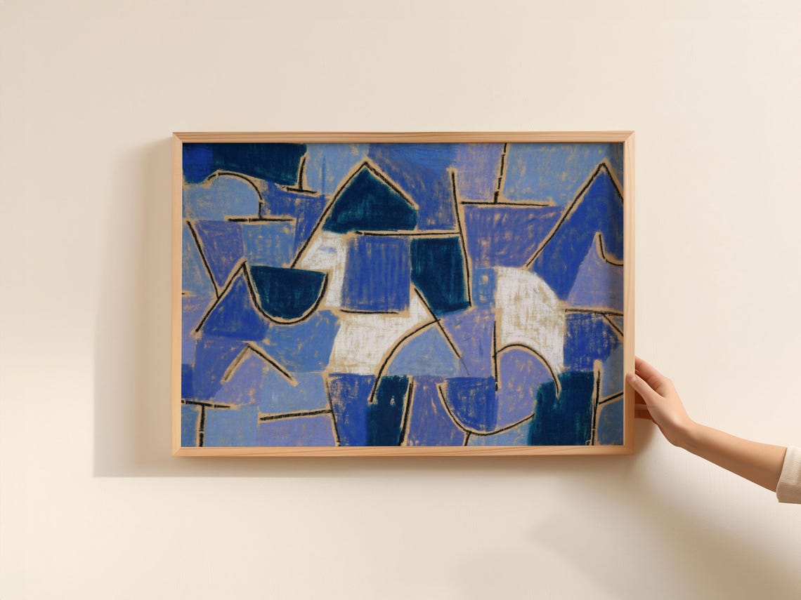 Blue Geometric Abstract Shapes Cubist Style Modern Art Painting Poster