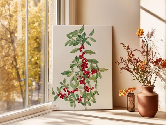 Yaupon Botanical Canvas Print Antique Floral Wall Art