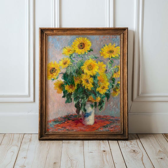 Claude Monet Sunflowers Vintage Art Print Floral Painting
