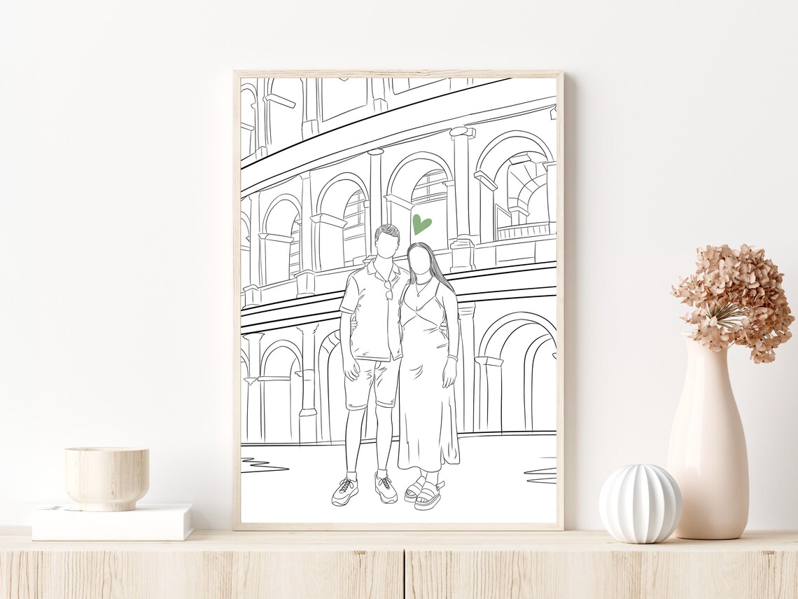 Custom Couple Line Art Portrait Personalized Art Print