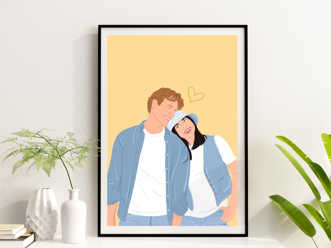 Custom Couple Portrait Personalized Engagement Art Print