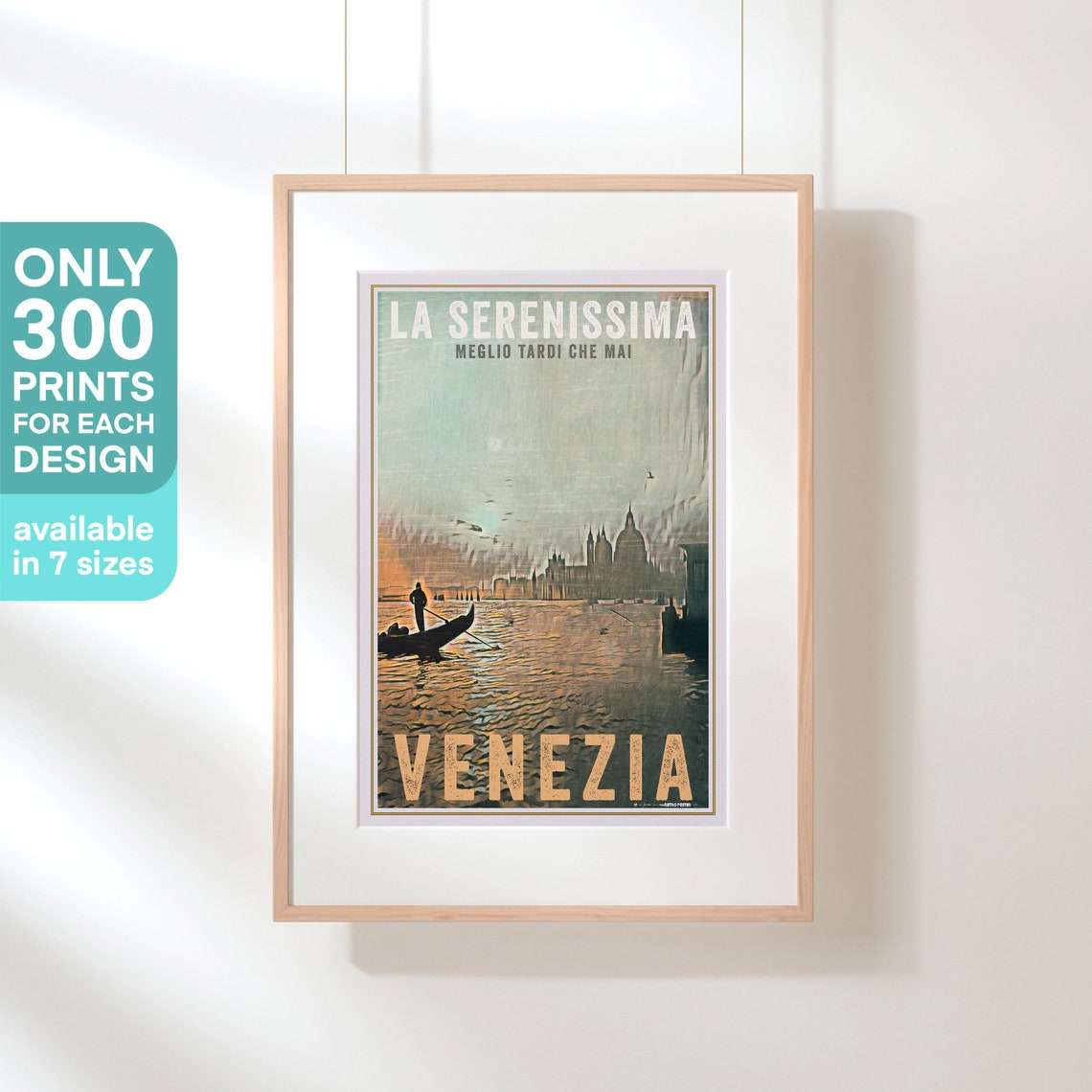 Venezia Italy Retro Travel Poster La Serenissima Gondolier Sunset Art - Image 3