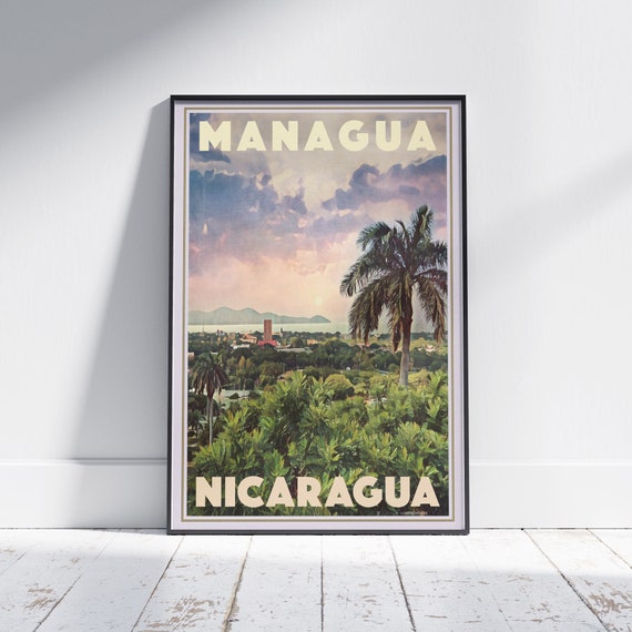 Managua Poster Sunset By Alecse Limited Edition Nicaragua Travel Poster Gallery Wall Print Of Managua Nicaragua Decoration Gift