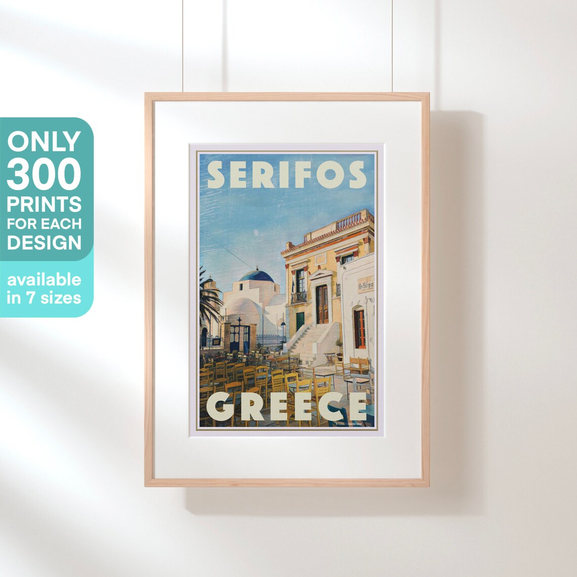 Serifos Greece Island Square Blue Dome Church Vintage Travel Poster - Image 3
