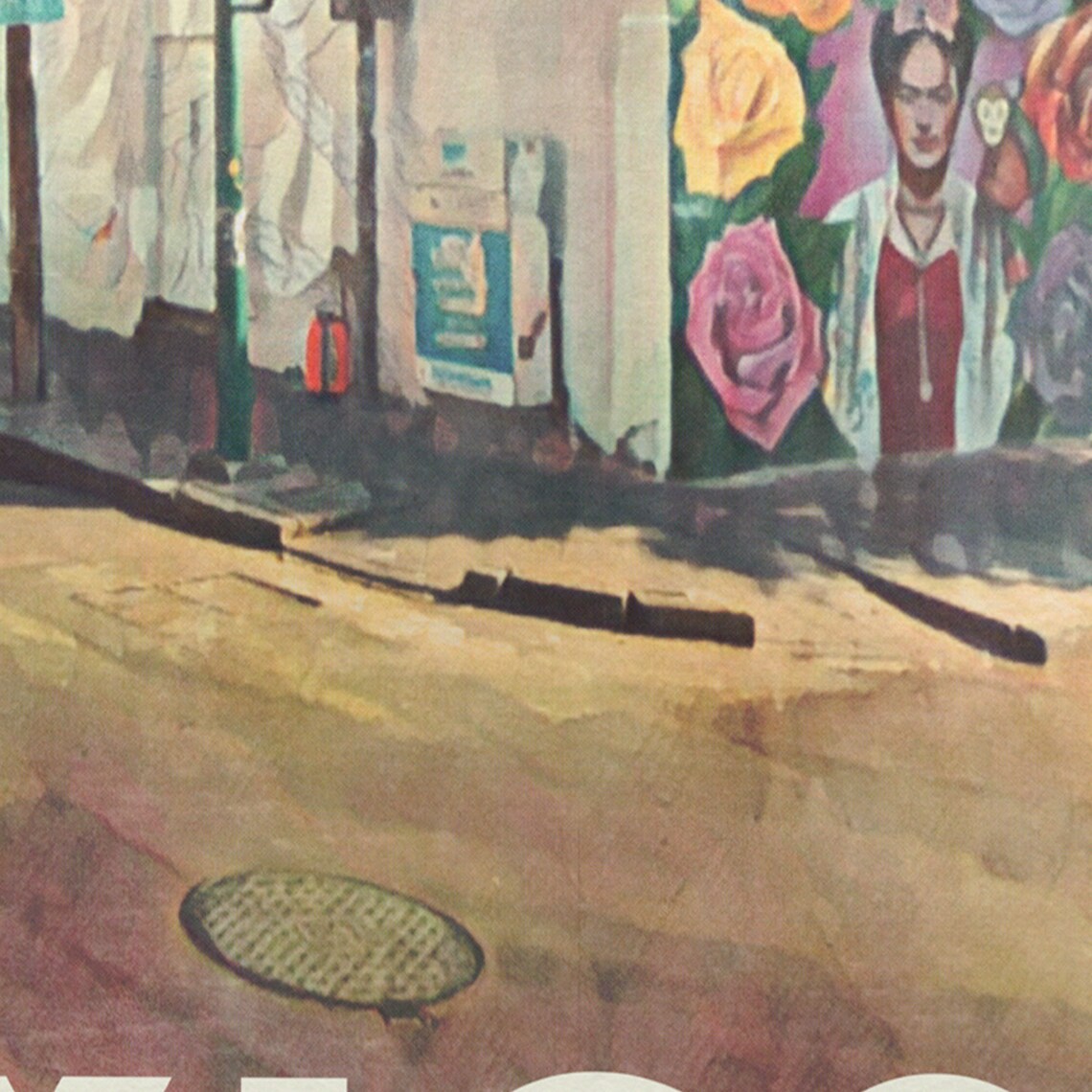Mexico City Vintage Travel Poster With Frida Kahlo Floral Wall Mural - Image 4