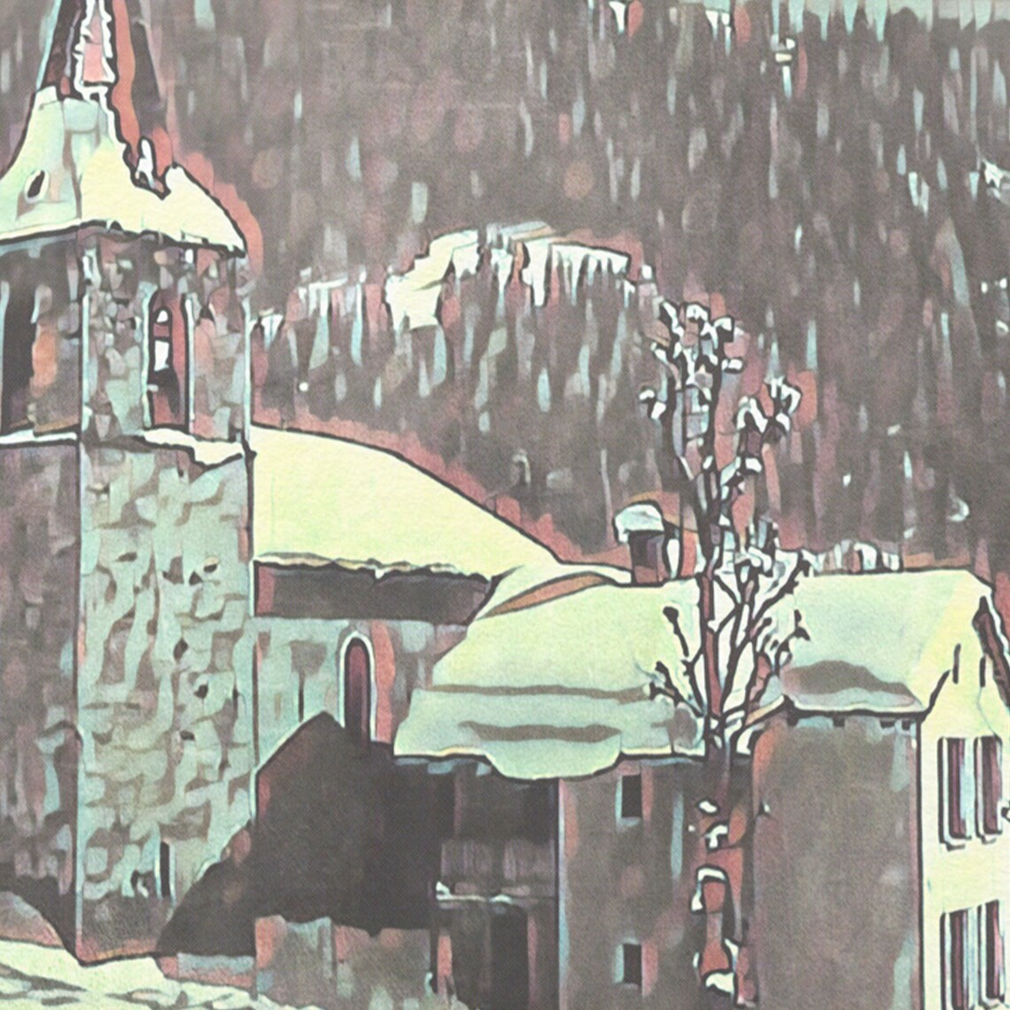 Verbier Switzerland Snowy Alpine Village Church Winter Travel Poster - Image 4