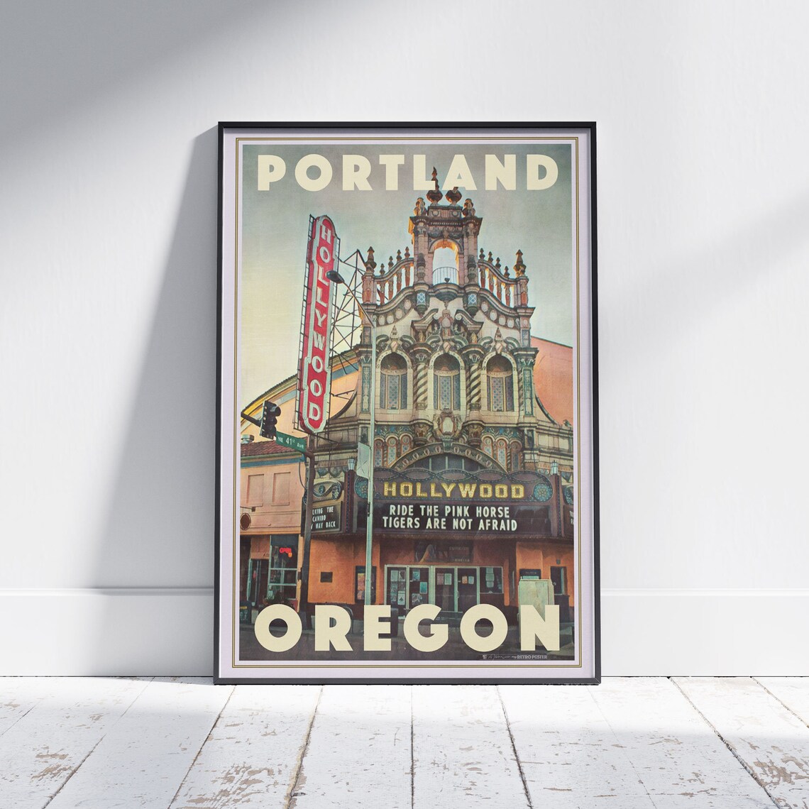Portland Oregon Hollywood Theatre Marquee Retro Cinema Travel Poster