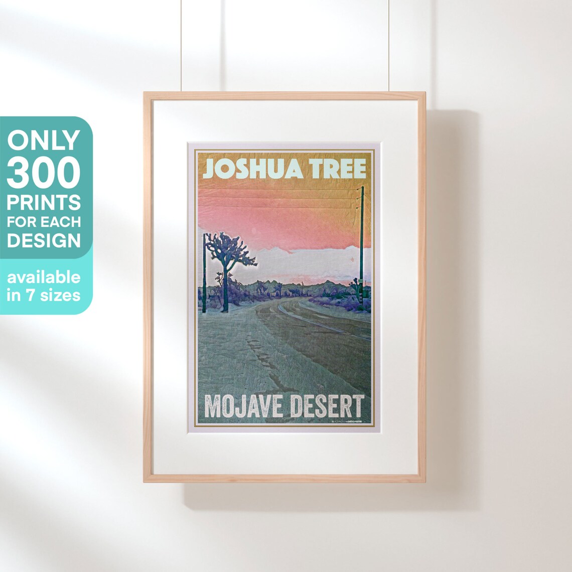 Joshua Tree Mojave Desert Road Pink Sunset Cactus Vintage Travel Poster - Image 3