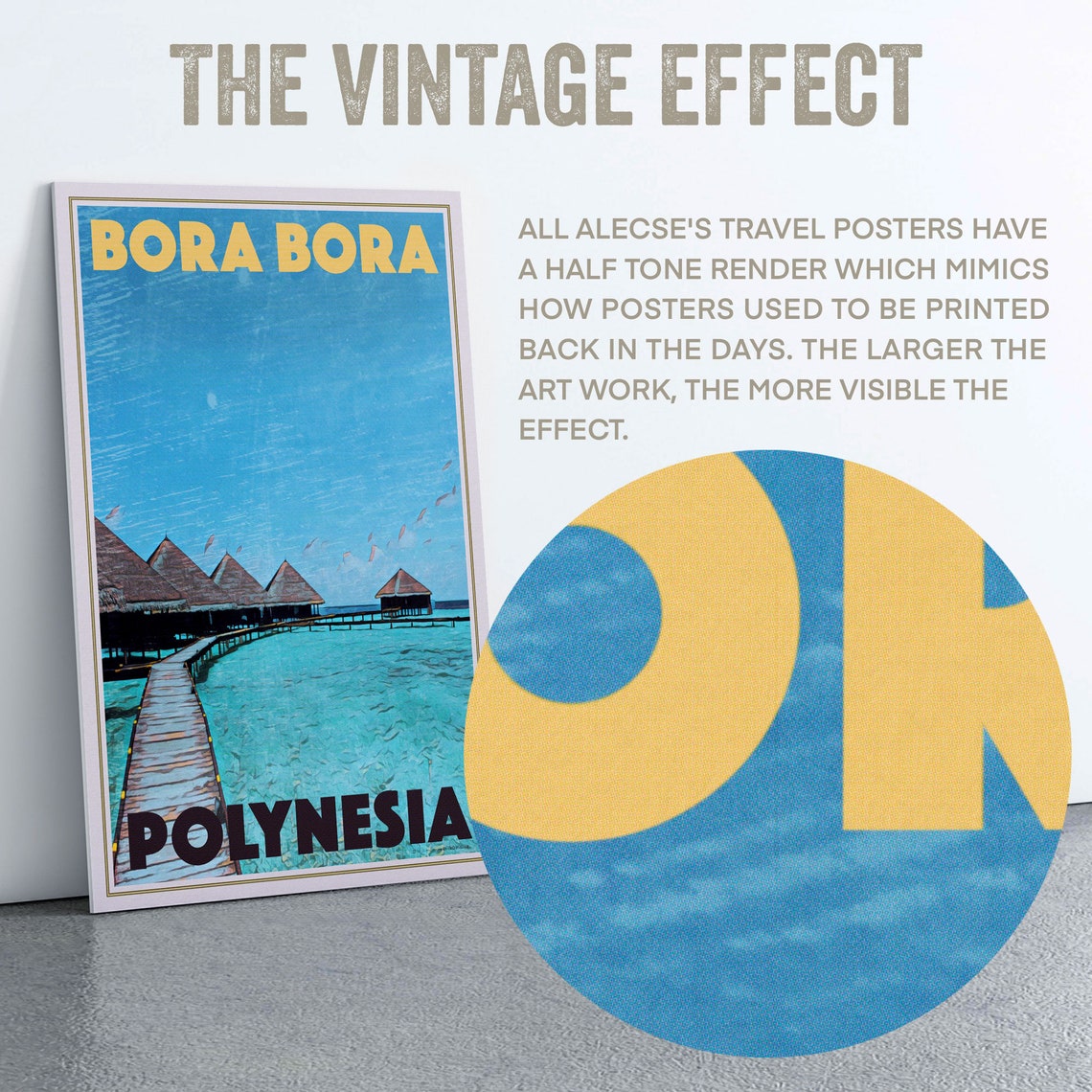 Bora Bora Polynesia Retro Travel Poster Overwater Bungalow Lagoon - Image 2