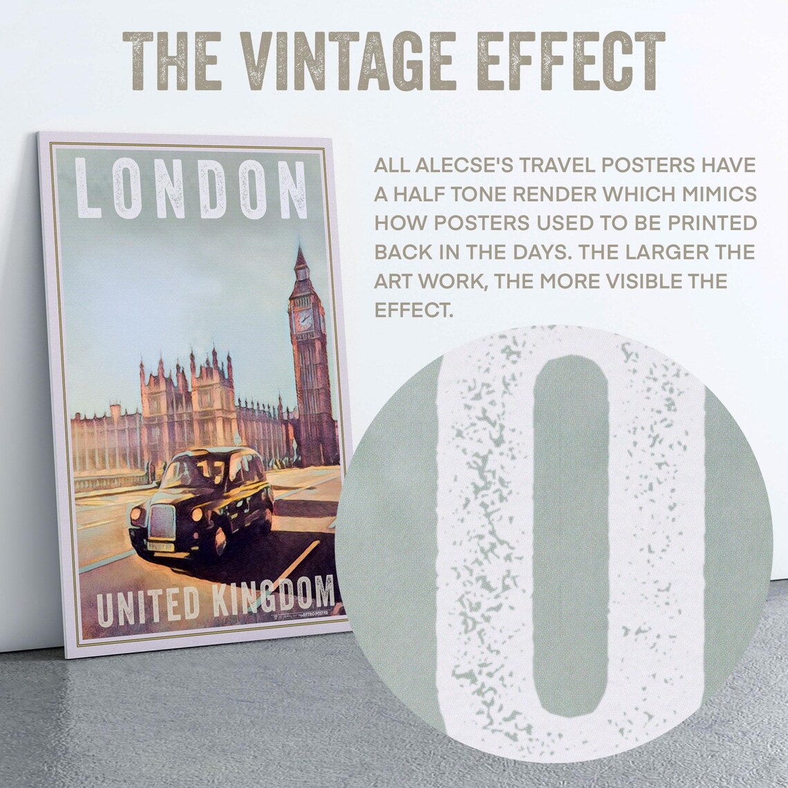 London Black Cab and Big Ben Vintage Travel Poster United Kingdom - Image 2