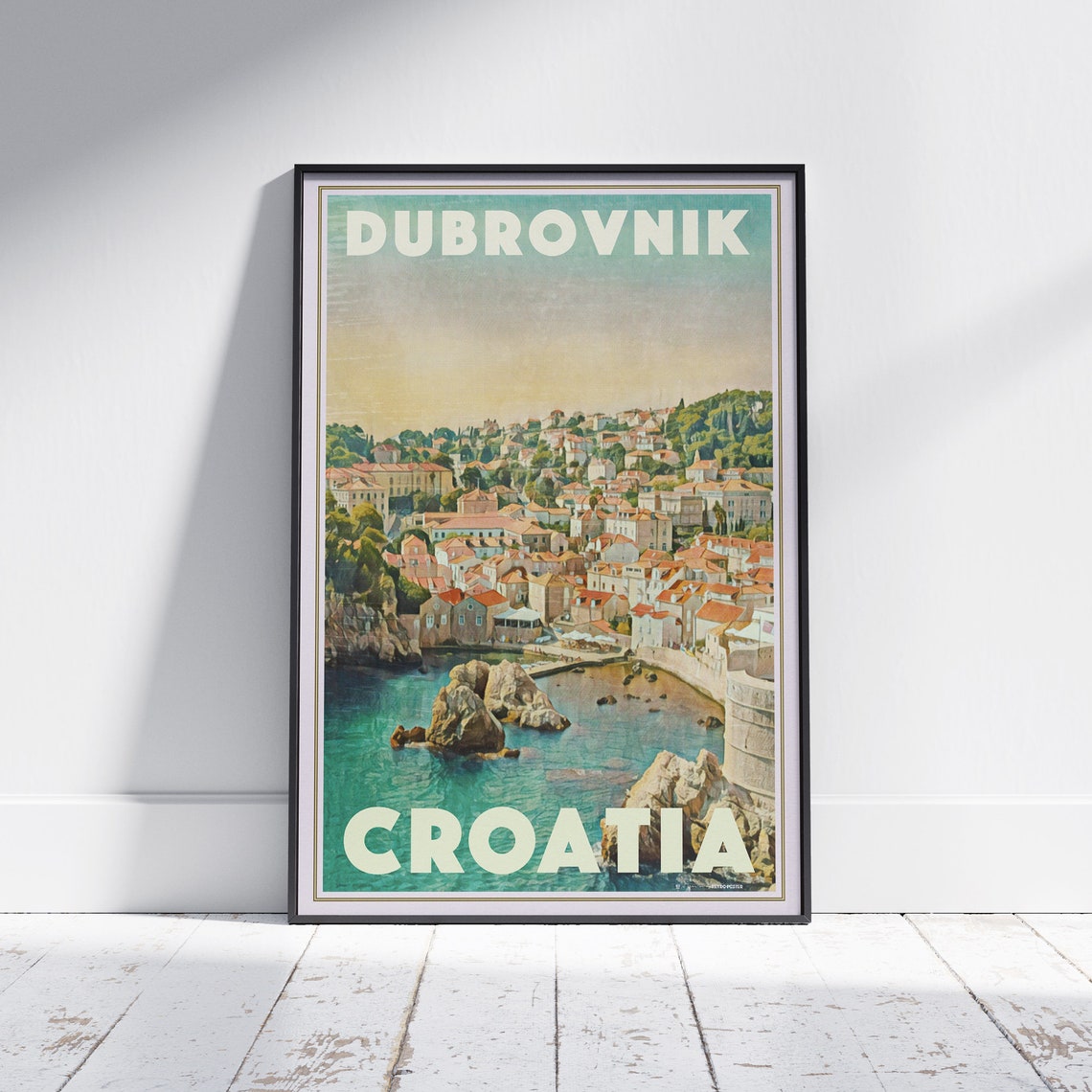 Dubrovnik Croatia Red Roofs Adriatic Coast Retro Travel Poster