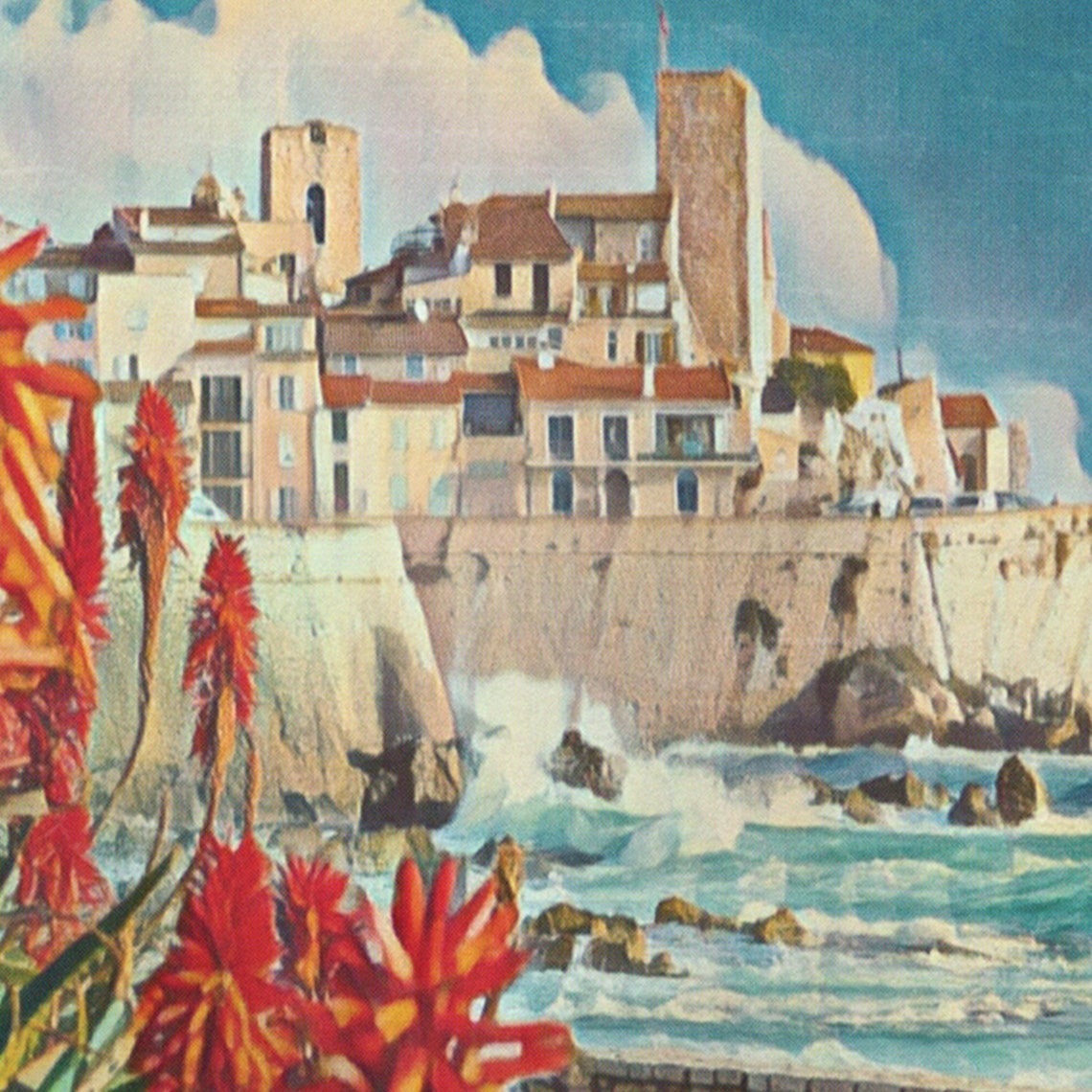 Antibes Cote d'Azur Cliffside Old Town Sea Retro Travel Poster - Image 4