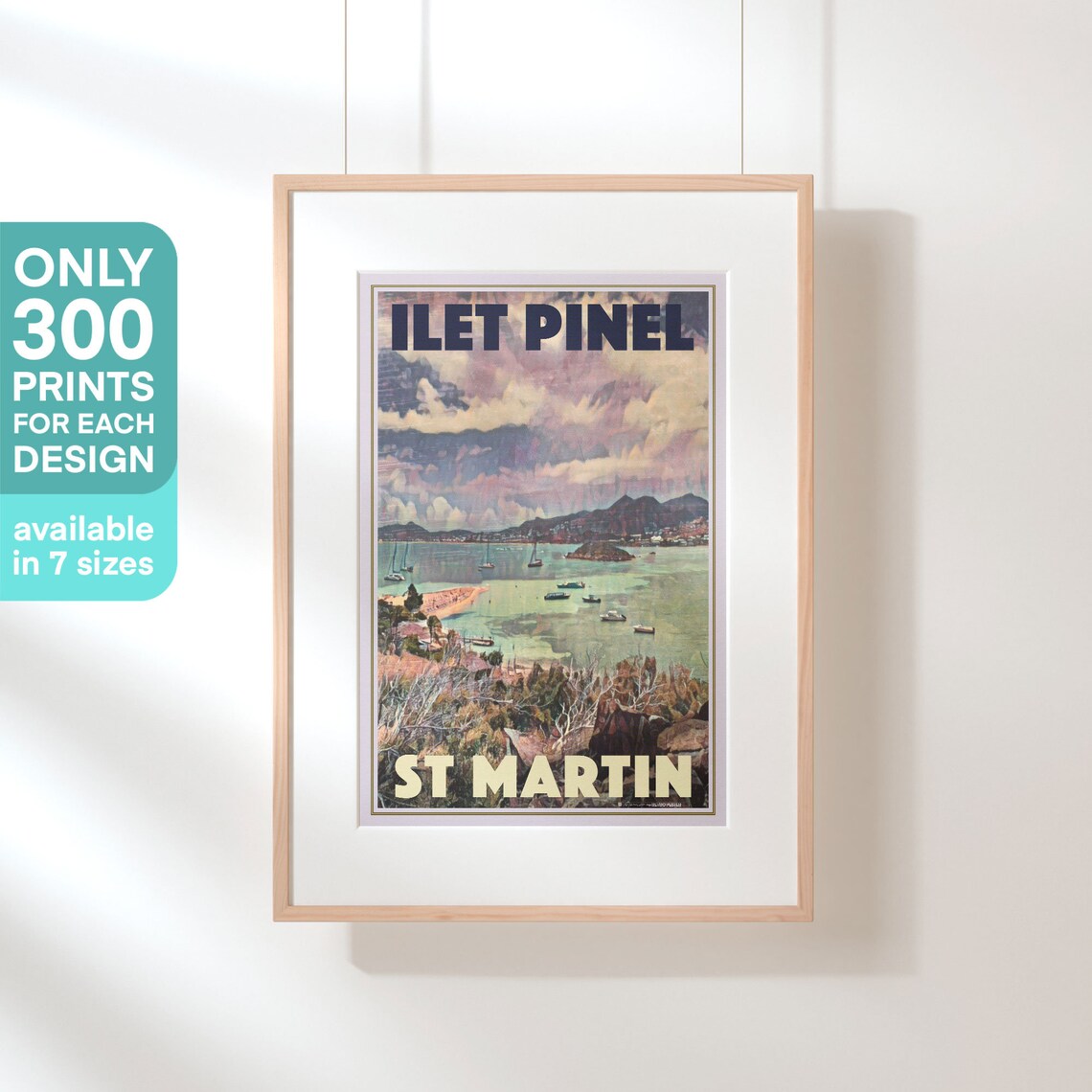 Ilet Pinel St Martin Vintage Travel Poster With Sailboats In Lagoon - Image 3