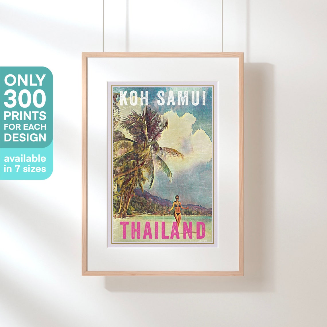 Koh Samui Thailand Retro Travel Poster Pin Up Beach Palm Tree Art - Image 3