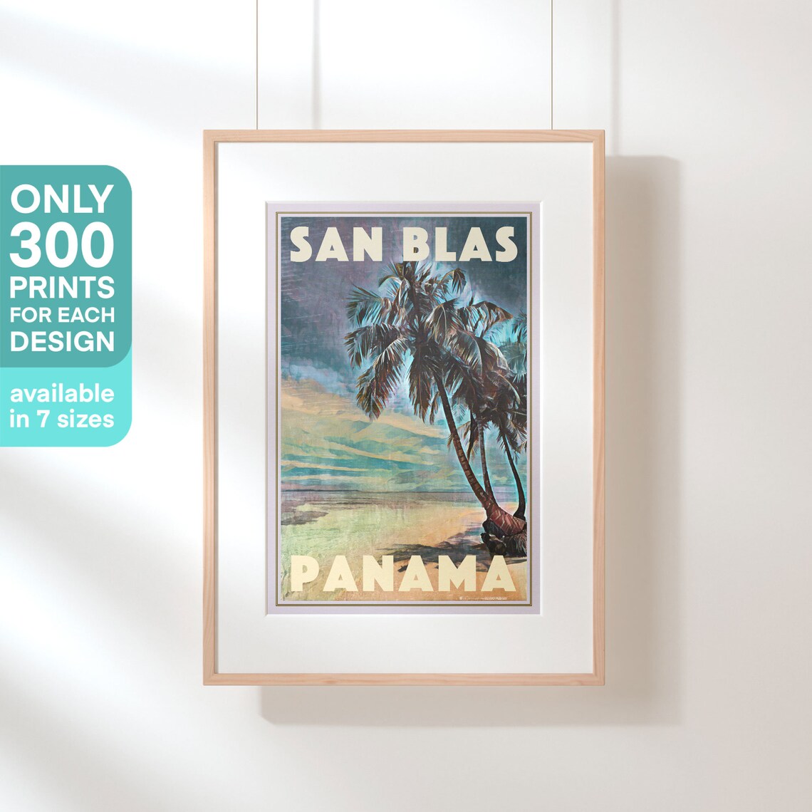 San Blas Panama Vintage Travel Poster With Leaning Palm Trees Beach - Image 3