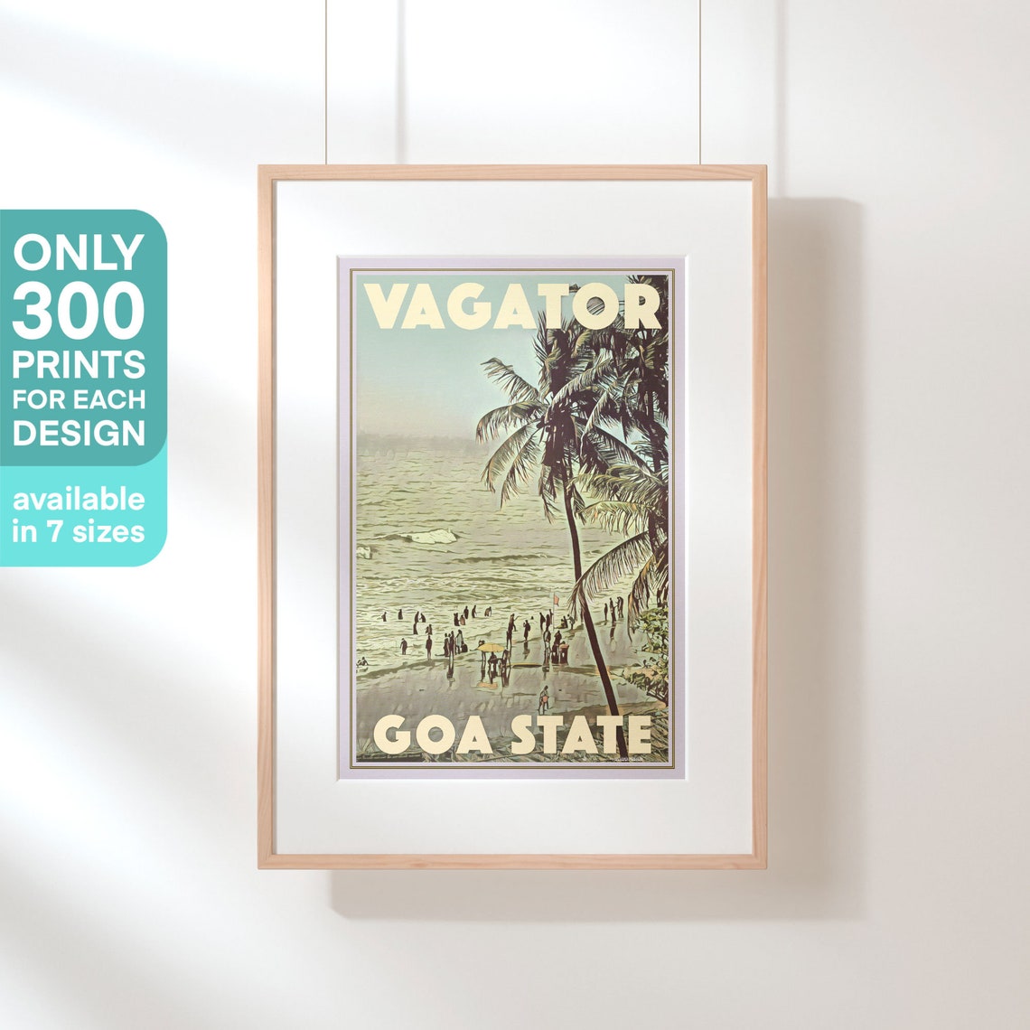 Vagator Goa Beach Swimmers and Palm Trees Travel Poster India - Image 3