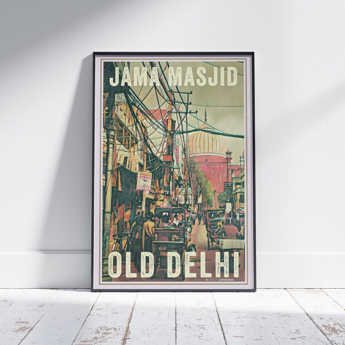 Old Delhi Jama Masjid Vintage Travel Poster India Street Scene Art