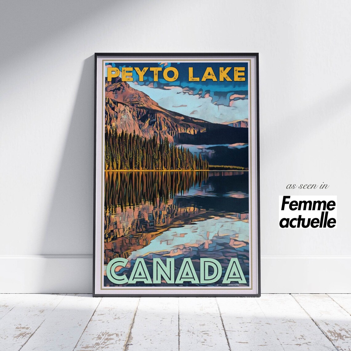 Peyto Lake Canada Mirror Reflection Mountain Retro Travel Nature Poster