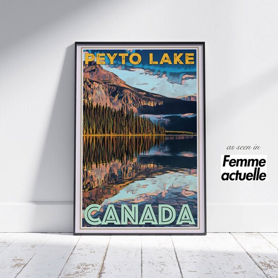 Peyto Lake Canada Mirror Reflection Mountain Retro Travel Nature Poster