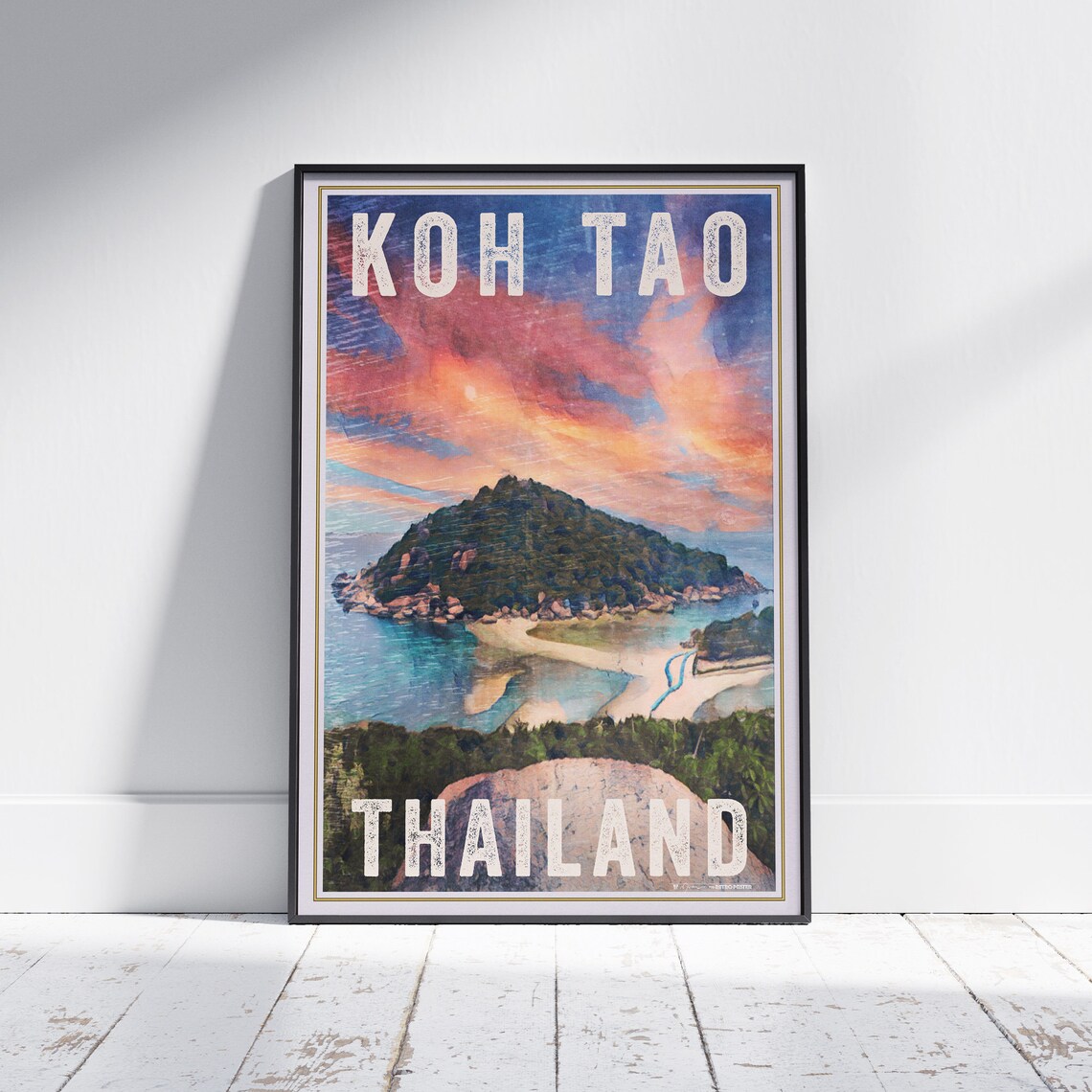 Koh Tao Thailand Island Sunset Panorama Tropical Bay Travel Poster
