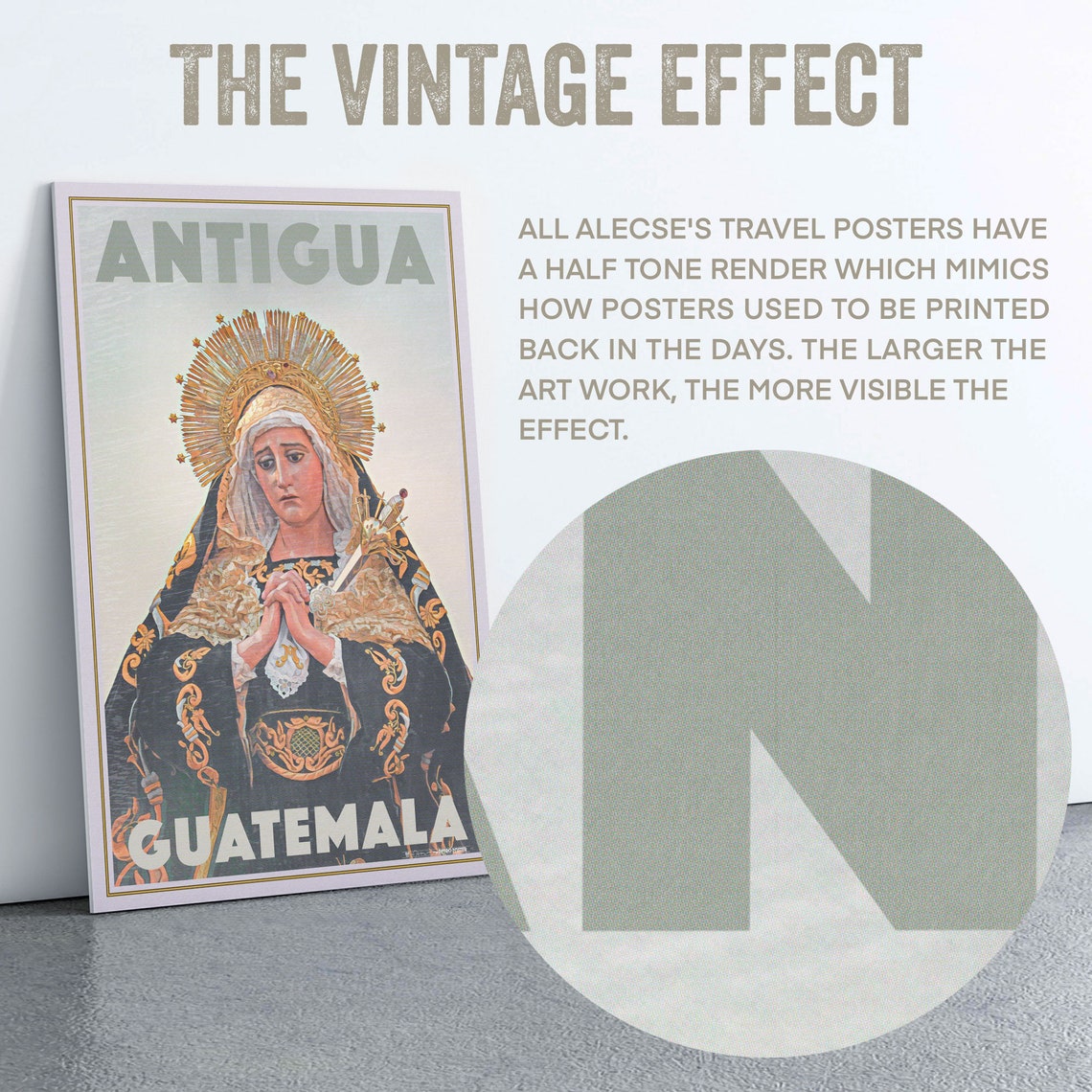 Antigua Guatemala Retro Travel Poster Virgin Mary Procession Art - Image 2
