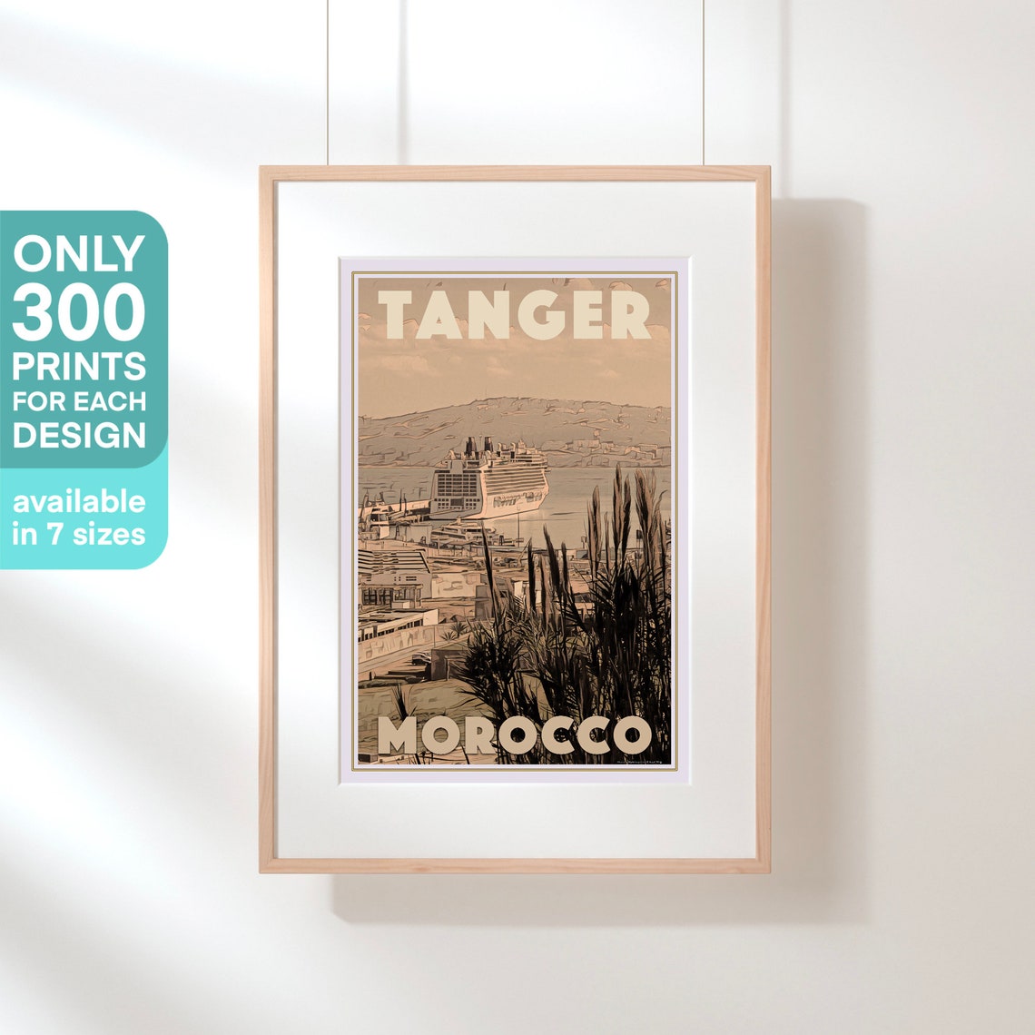 Tanger Morocco Harbor Cruise Ship Sepia Toned Vintage Travel Poster - Image 3