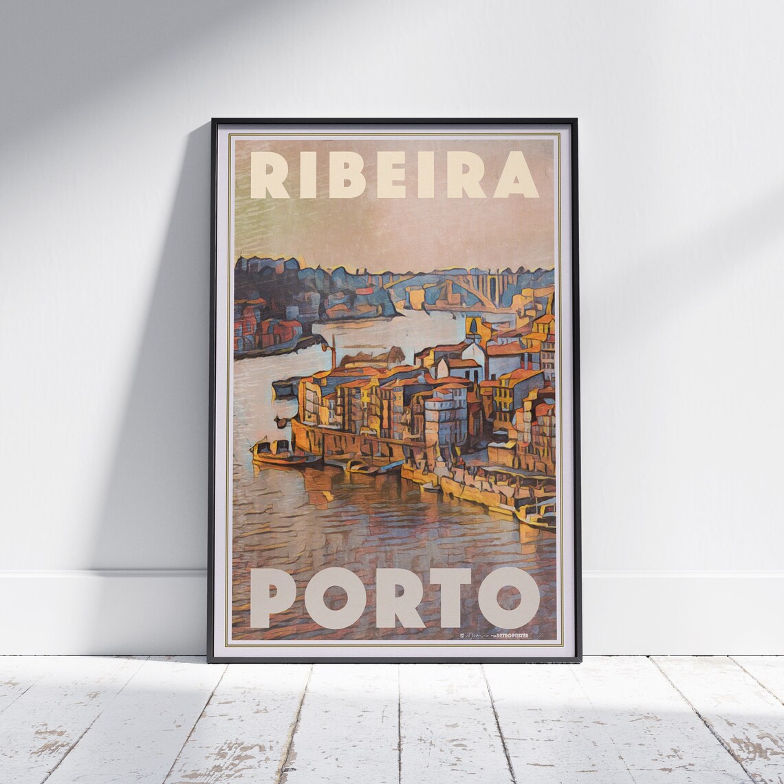 Porto Portugal Ribeira Riverside Colorful Houses Douro Travel Poster