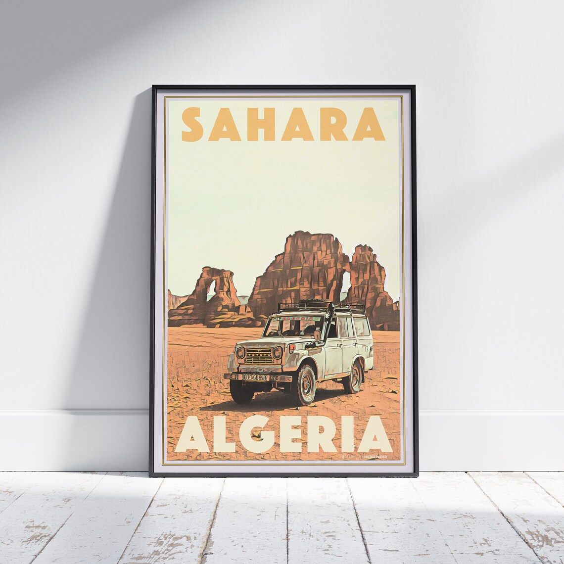 Algeria Sahara Desert Vintage 4x4 Rock Formations Travel Poster
