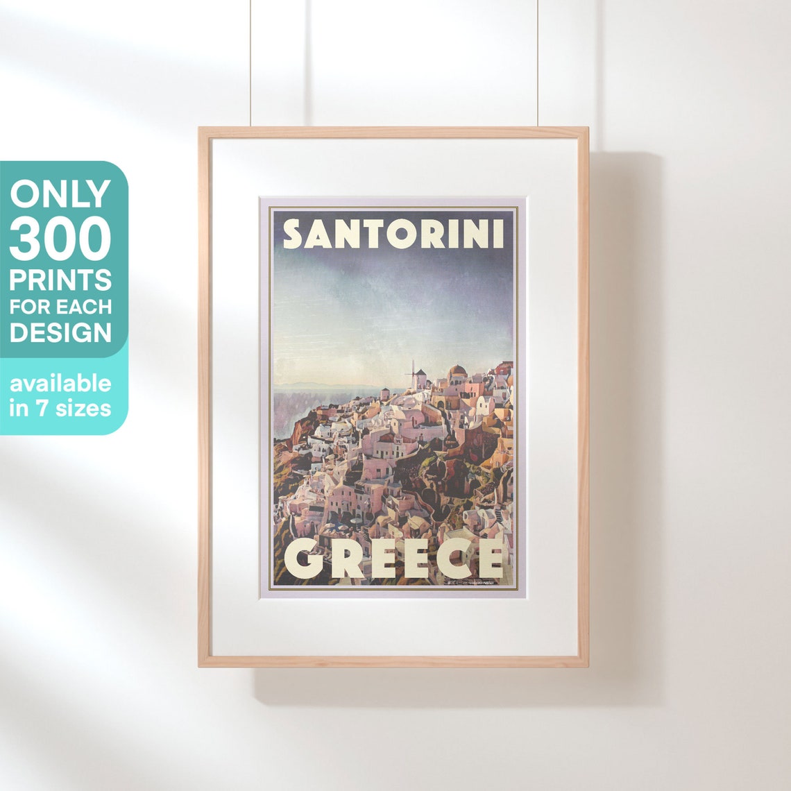 Santorini Greece Vintage Travel Poster With Whitewashed Cliff Village - Image 3