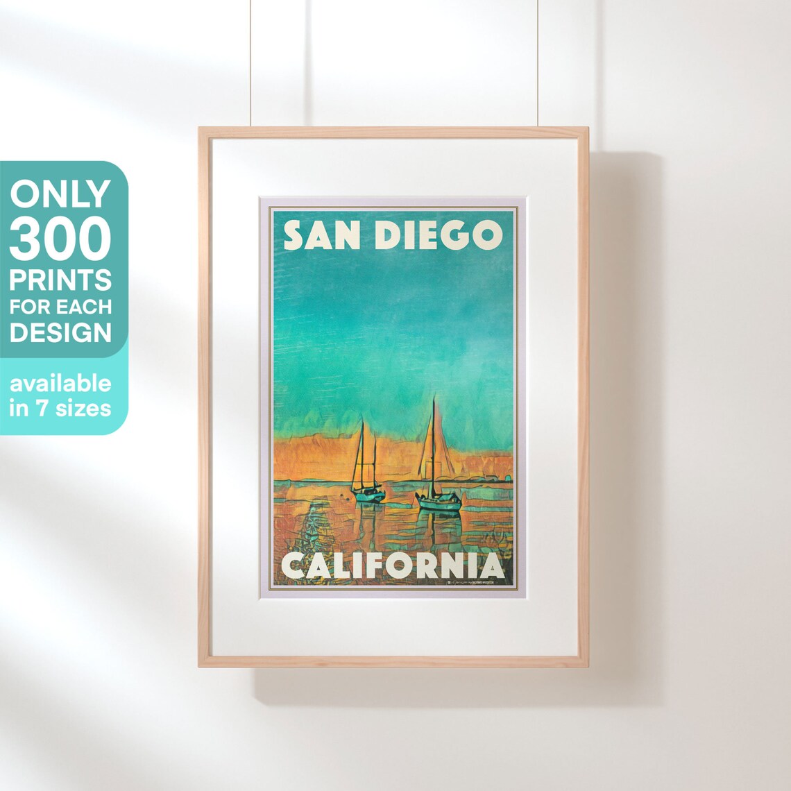 San Diego Sailboats Sunset Bay California Golden Hour Travel Poster - Image 3