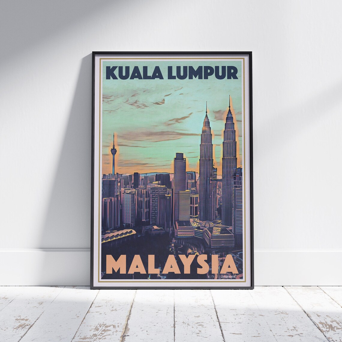 Kuala Lumpur Petronas Twin Towers Skyline Travel Poster Malaysia