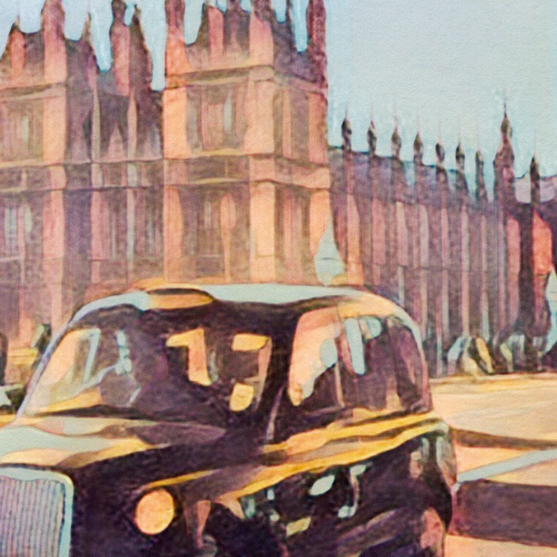 London Black Cab and Big Ben Vintage Travel Poster United Kingdom - Image 4